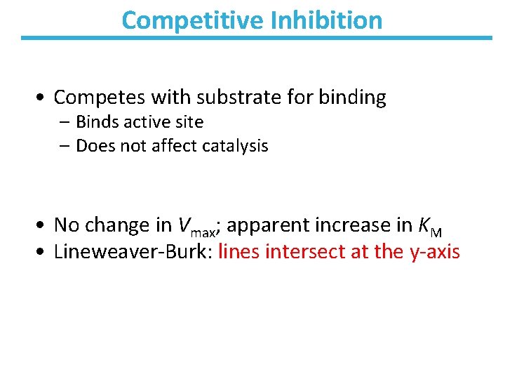 Competitive Inhibition • Competes with substrate for binding – Binds active site – Does