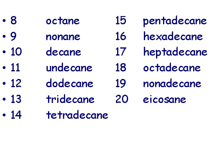  • • 8 9 10 11 12 13 14 octane nonane decane undecane