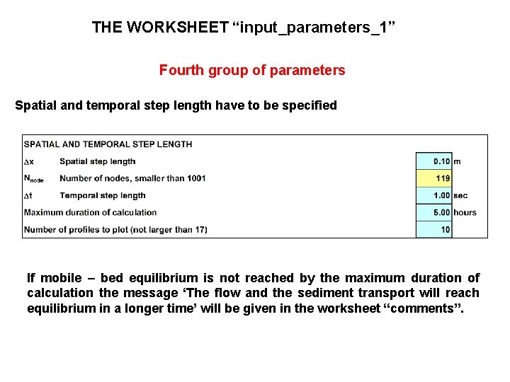 THE WORKSHEET “input_parameters_1” Fourth group of parameters Spatial and temporal step length have to