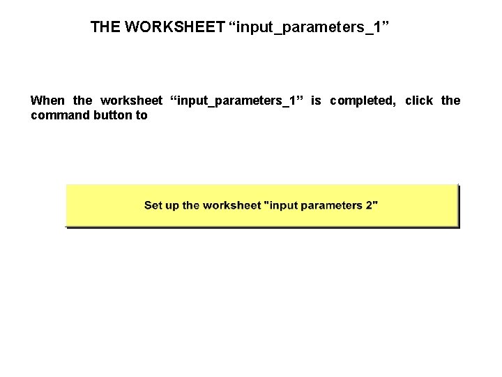 THE WORKSHEET “input_parameters_1” When the worksheet “input_parameters_1” is completed, click the command button to