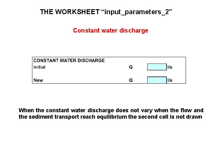 THE WORKSHEET “input_parameters_2” Constant water discharge When the constant water discharge does not vary