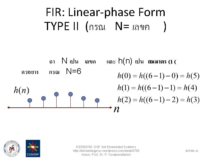 FIR: Linear-phase Form TYPE II (กรณ N= เลขค ) ตวอยาง ถา N เปน เลขค