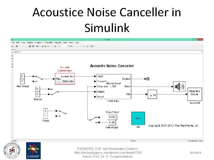 Acoustice Noise Canceller in Simulink EEEB 0765 DSP fort Embedded Systems http: //embedsigproc. wordpress.