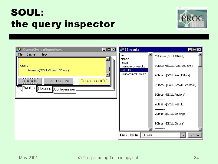 SOUL: the query inspector May 2001 © Programming Technology Lab 34 