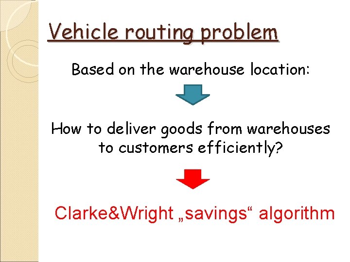 Vehicle routing problem Based on the warehouse location: How to deliver goods from warehouses Vehicle routing problem Based on the warehouse location: How to deliver goods from warehouses