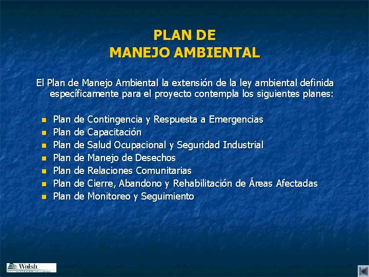 PLAN DE MANEJO AMBIENTAL El Plan de Manejo Ambiental la extensión de la ley