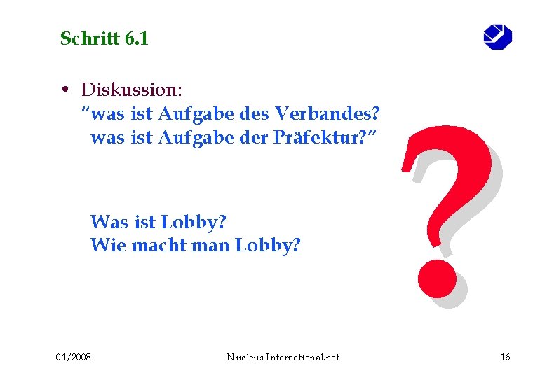 Schritt 6. 1 • Diskussion: “was ist Aufgabe des Verbandes? was ist Aufgabe der