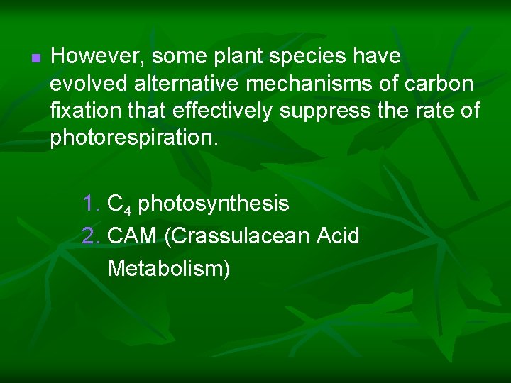 n However, some plant species have evolved alternative mechanisms of carbon fixation that effectively