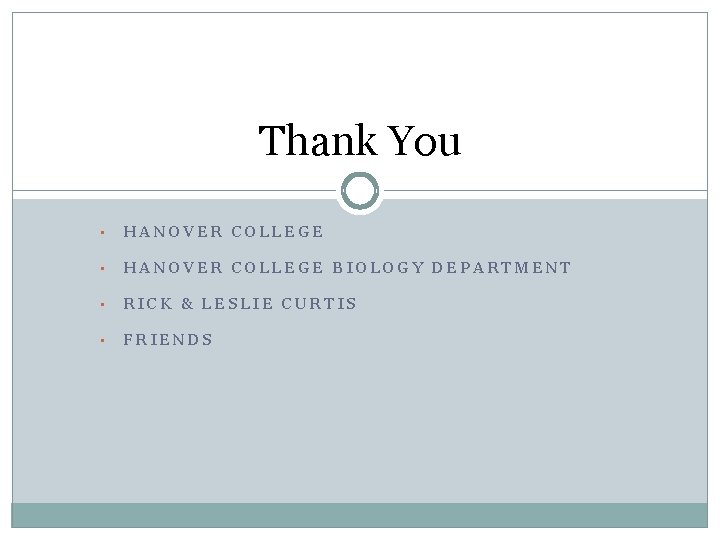 Thank You • HANOVER COLLEGE BIOLOGY DEPARTMENT • RICK & LESLIE CURTIS • FRIENDS Thank You • HANOVER COLLEGE BIOLOGY DEPARTMENT • RICK & LESLIE CURTIS • FRIENDS