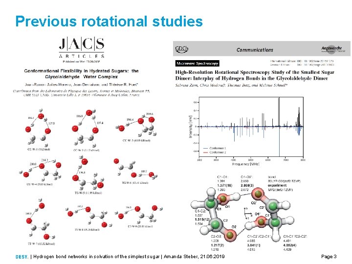 Previous rotational studies | Hydrogen bond networks in solvation of the simplest sugar |