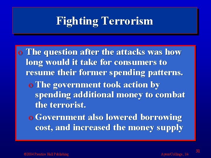 Fighting Terrorism o The question after the attacks was how long would it take