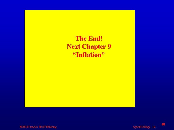 The End! Next Chapter 9 “Inflation" © 2004 Prentice Hall Publishing Ayers/Collinge, 1/e 40