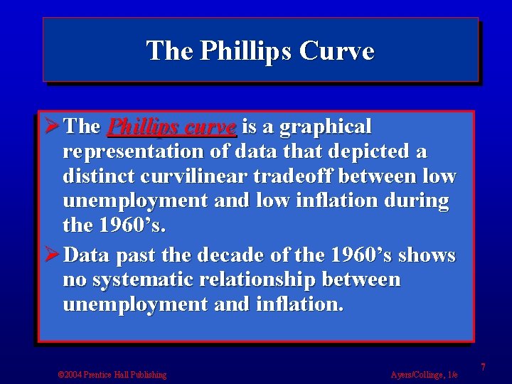 The Phillips Curve Ø The Phillips curve is a graphical representation of data that