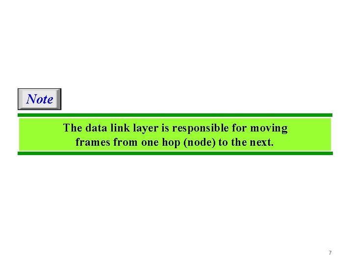 Note The data link layer is responsible for moving frames from one hop (node)