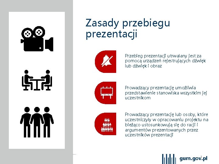 Zasady przebiegu prezentacji Przebieg prezentacji utrwalany jest za pomocą urządzeń rejestrujących dźwięk lub dźwięk