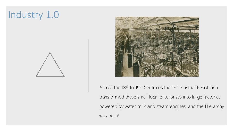 Industry 1. 0 Across the 18 th to 19 th Centuries the 1 st