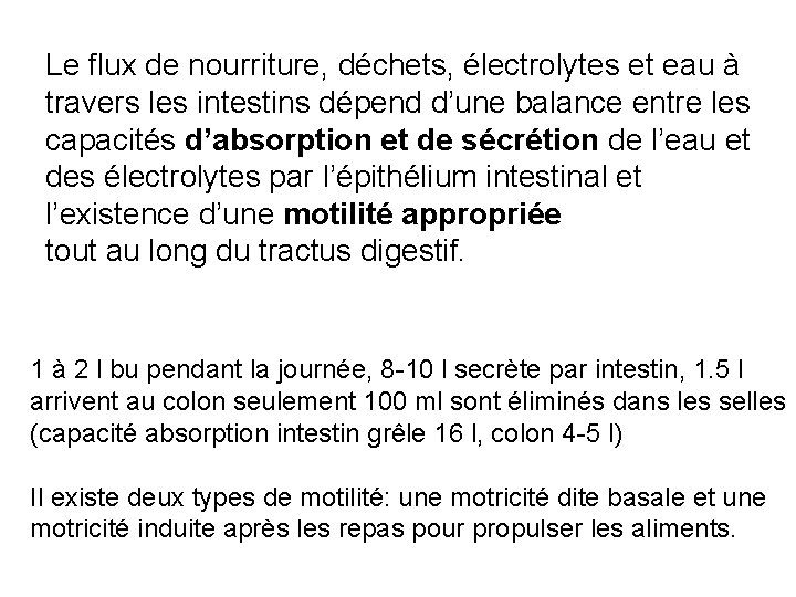 Le flux de nourriture, déchets, électrolytes et eau à travers les intestins dépend d’une