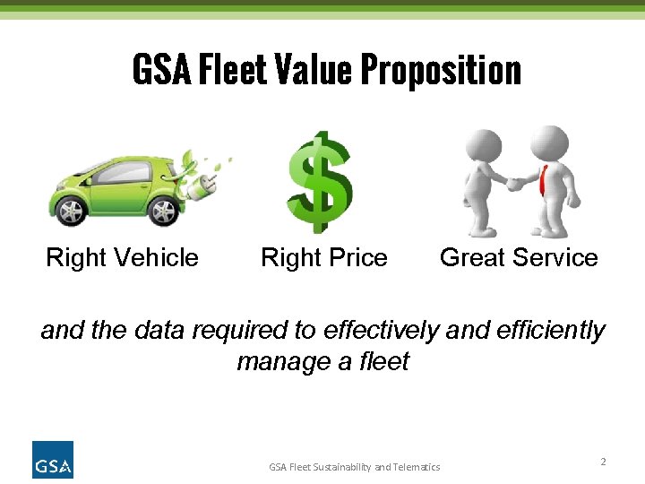 GSA Fleet Value Proposition Right Vehicle Right Price Great Service and the data required
