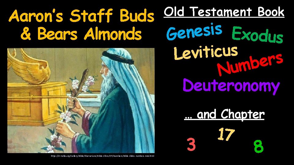 Old Testament Book Aaron’s Staff Buds s i s e n Exodus e &