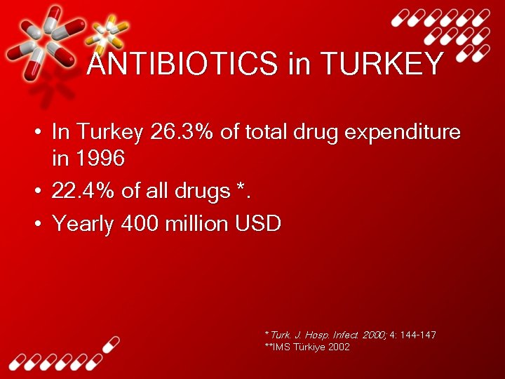 ANTIBIOTICS in TURKEY • In Turkey 26. 3% of total drug expenditure in 1996