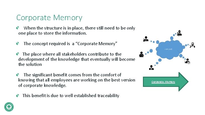 Corporate Memory When the structure is in place, there still need to be only