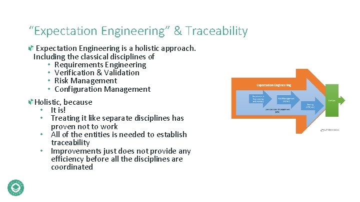 “Expectation Engineering” & Traceability Expectation Engineering is a holistic approach. Including the classical disciplines