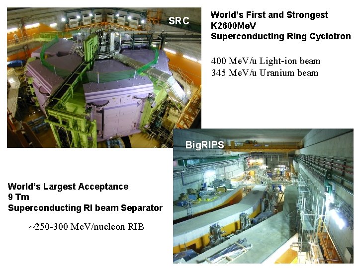 SRC World’s First and Strongest K 2600 Me. V Superconducting Ring Cyclotron 400 Me.