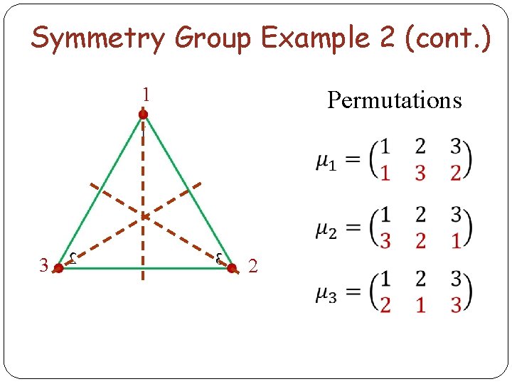 Symmetry Group Example 2 (cont. ) 1 3 Permutations 2 