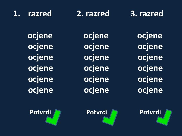 1. razred 2. razred 3. razred ocjene ocjene ocjene ocjene ocjene Potvrdi 