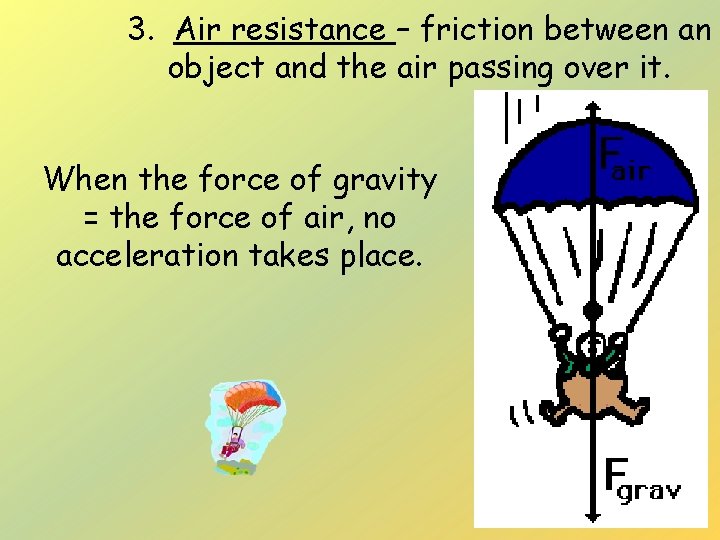 3. Air resistance – friction between an object and the air passing over it.