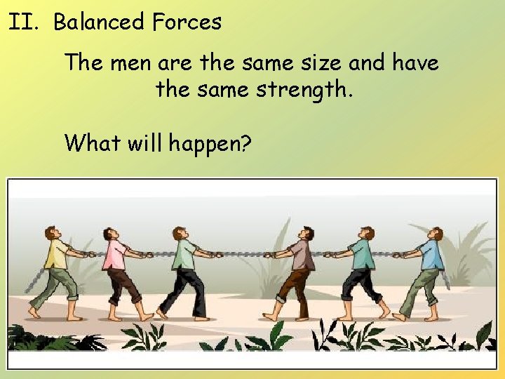 II. Balanced Forces The men are the same size and have the same strength.