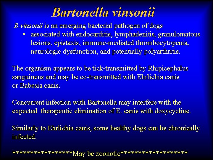 Bartonella vinsonii B. vinsonii is an emerging bacterial pathogen of dogs • associated with