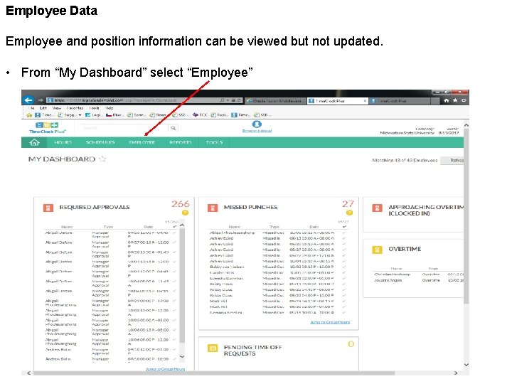 Employee Data Employee and position information can be viewed but not updated. • From