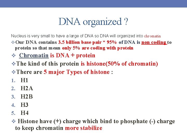 DNA organized ? Nucleus is very small to have a large of DNA so