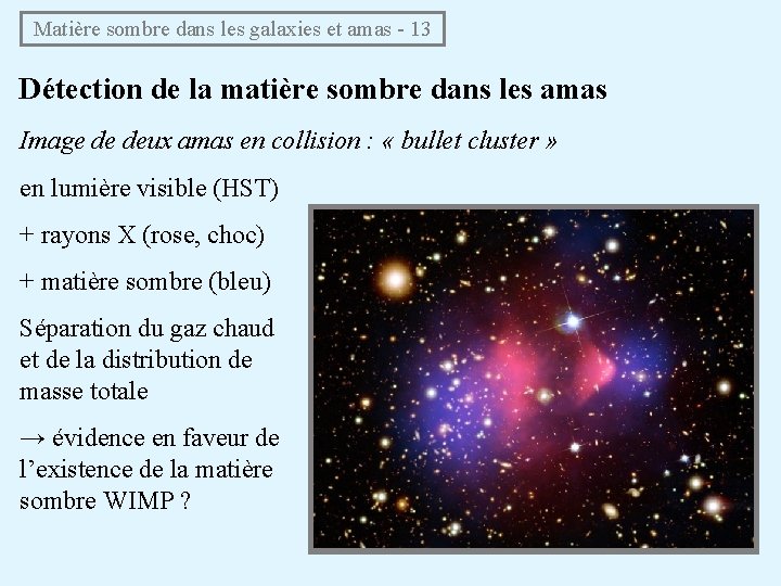 Matière sombre dans les galaxies et amas - 13 Détection de la matière sombre