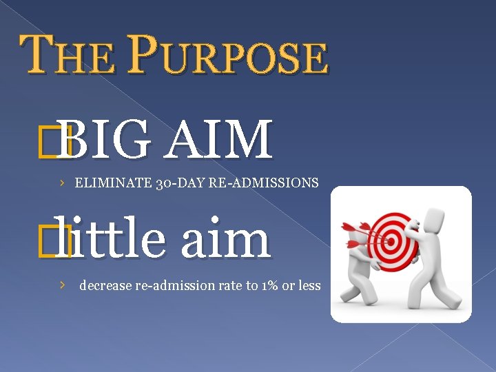 THE PURPOSE � BIG AIM › ELIMINATE 30 -DAY RE-ADMISSIONS � little aim ›