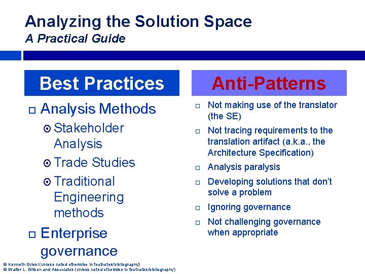 Analyzing the Solution Space A Practical Guide Best Practices Analysis Methods Stakeholder Analysis Trade