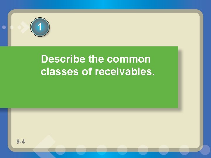 1 Describe the common classes of receivables. 9 -4 9 -2 