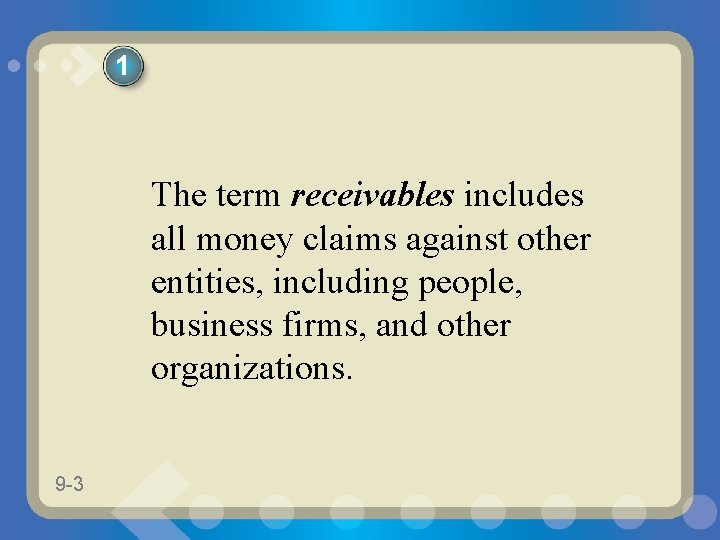 1 The term receivables includes all money claims against other entities, including people, business