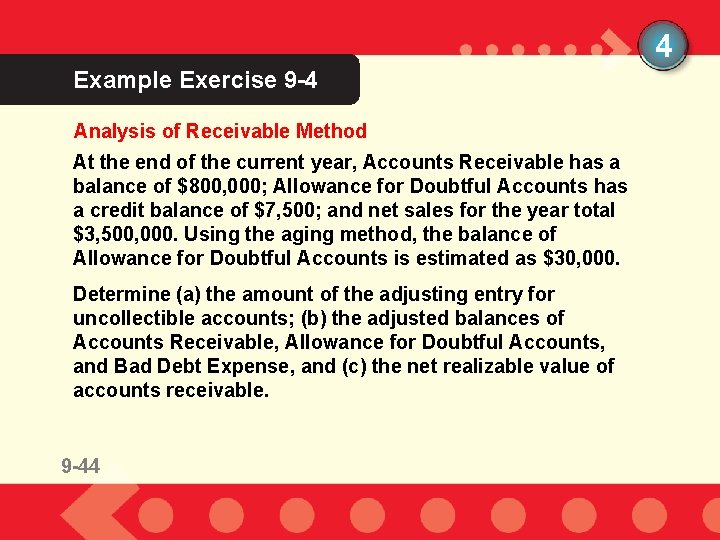 4 Example Exercise 9 -4 Analysis of Receivable Method At the end of the