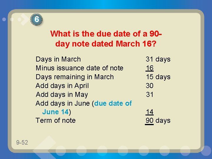 6 What is the due date of a 90 day note dated March 16?
