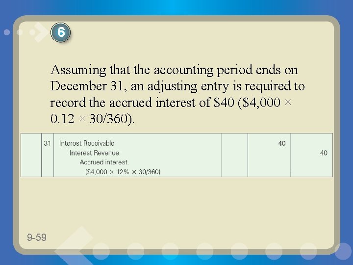 6 Assuming that the accounting period ends on December 31, an adjusting entry is
