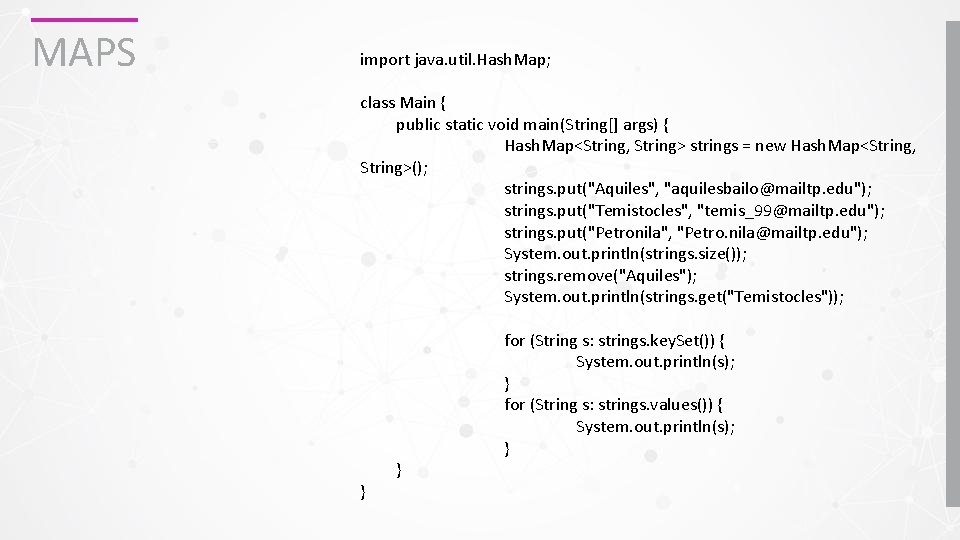 MAPS import java. util. Hash. Map; class Main { public static void main(String[] args)