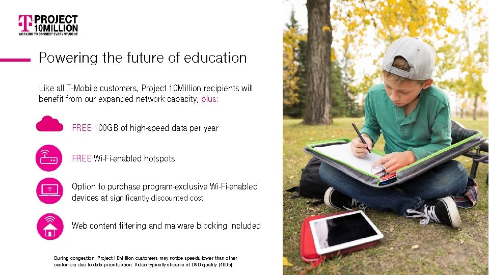 Powering the future of education Like all T-Mobile customers, Project 10 Million recipients will