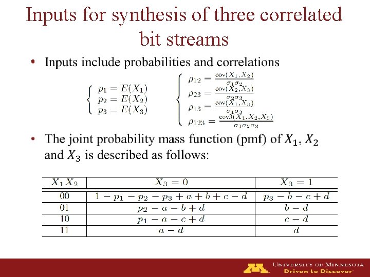 Inputs for synthesis of three correlated bit streams • 