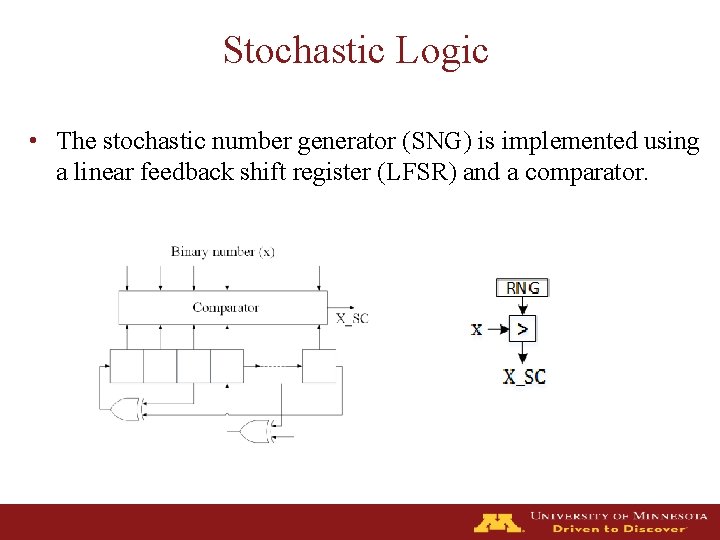 Stochastic Logic • The stochastic number generator (SNG) is implemented using a linear feedback