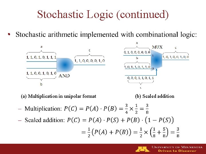 Stochastic Logic (continued) • (a) Multiplication in unipolar format (b) Scaled addition 
