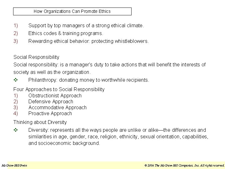 How Organizations Can Promote Ethics 1) Support by top managers of a strong ethical