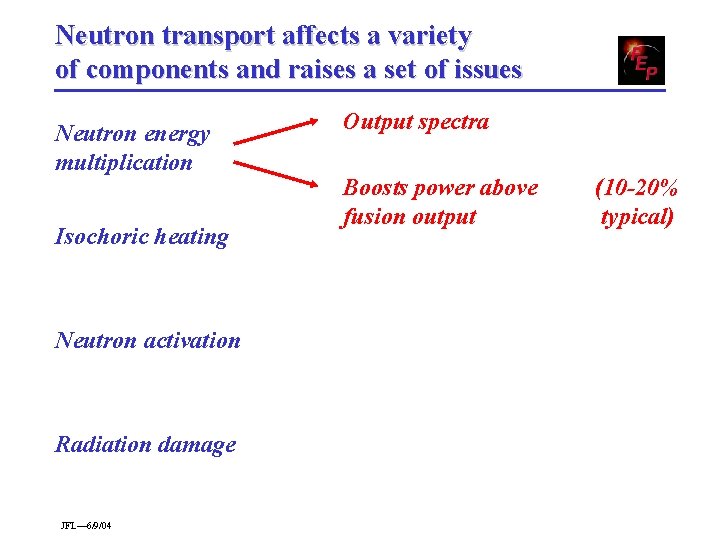 Neutron transport affects a variety of components and raises a set of issues Neutron