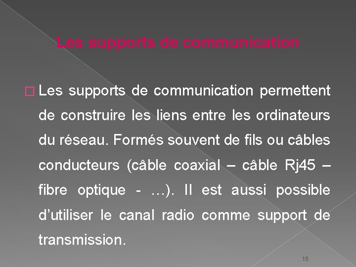 Les supports de communication � Les supports de communication permettent de construire les liens